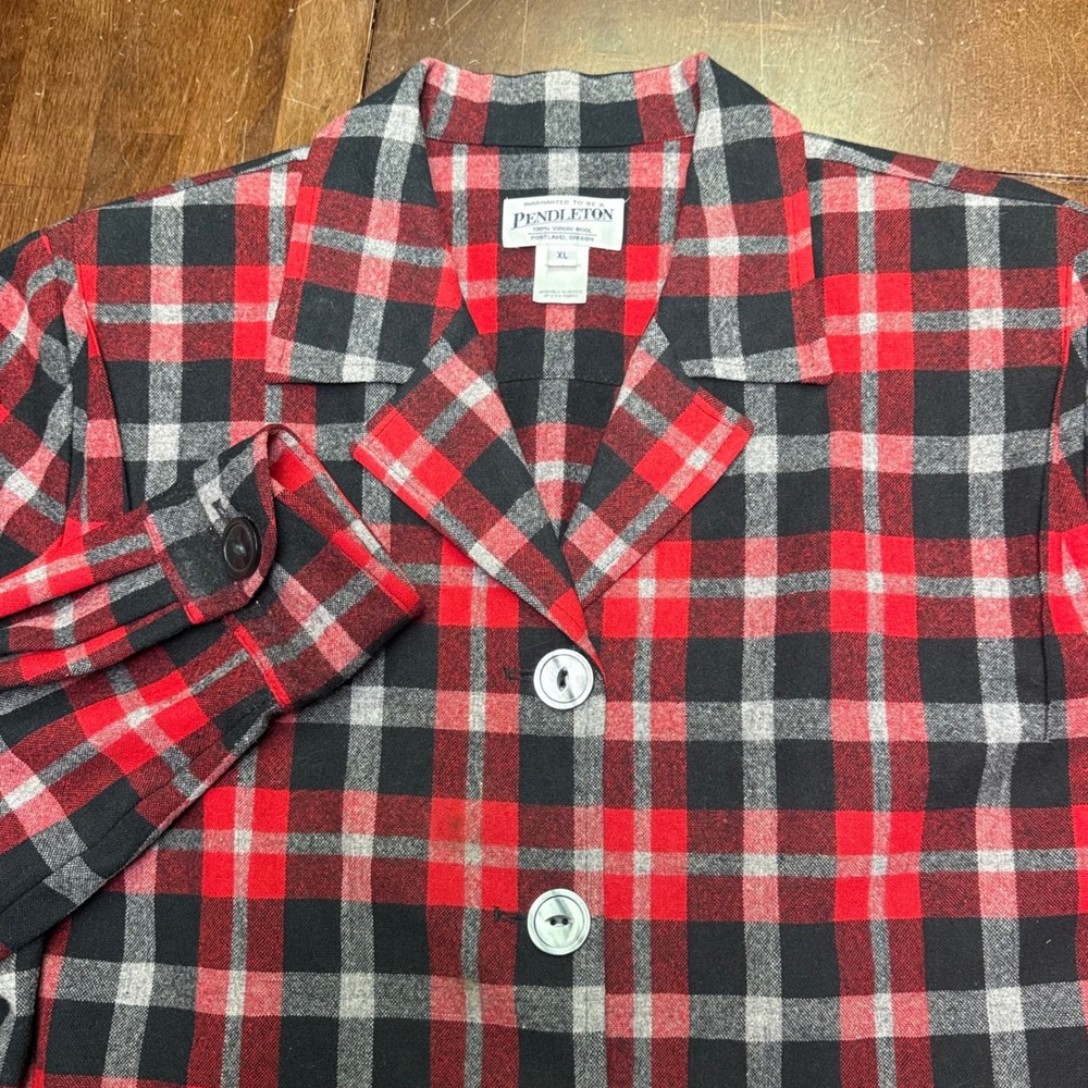 Pendleton 49er Jacket Womens XL Red Black Plaid Limited Edition‎ Virgin Wool